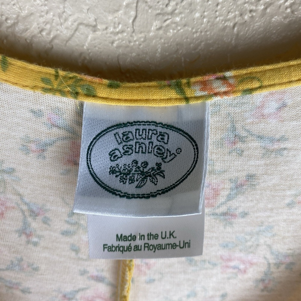 Vtg Laura Ashley 10 Floral Tank Dress Fit Flare MIDI Prairie Yellow button down - Picture 4 of 7